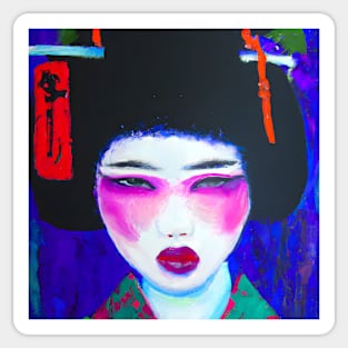 Geisha Girl Painting, Expressionism Art Sticker